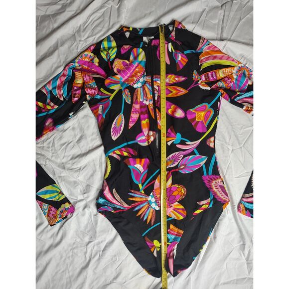 NWT Trina Turk Long Sleeve Zip-Up Paddle Suit Size S Neon Floral Style: 3691255 - Picture 10 of 11